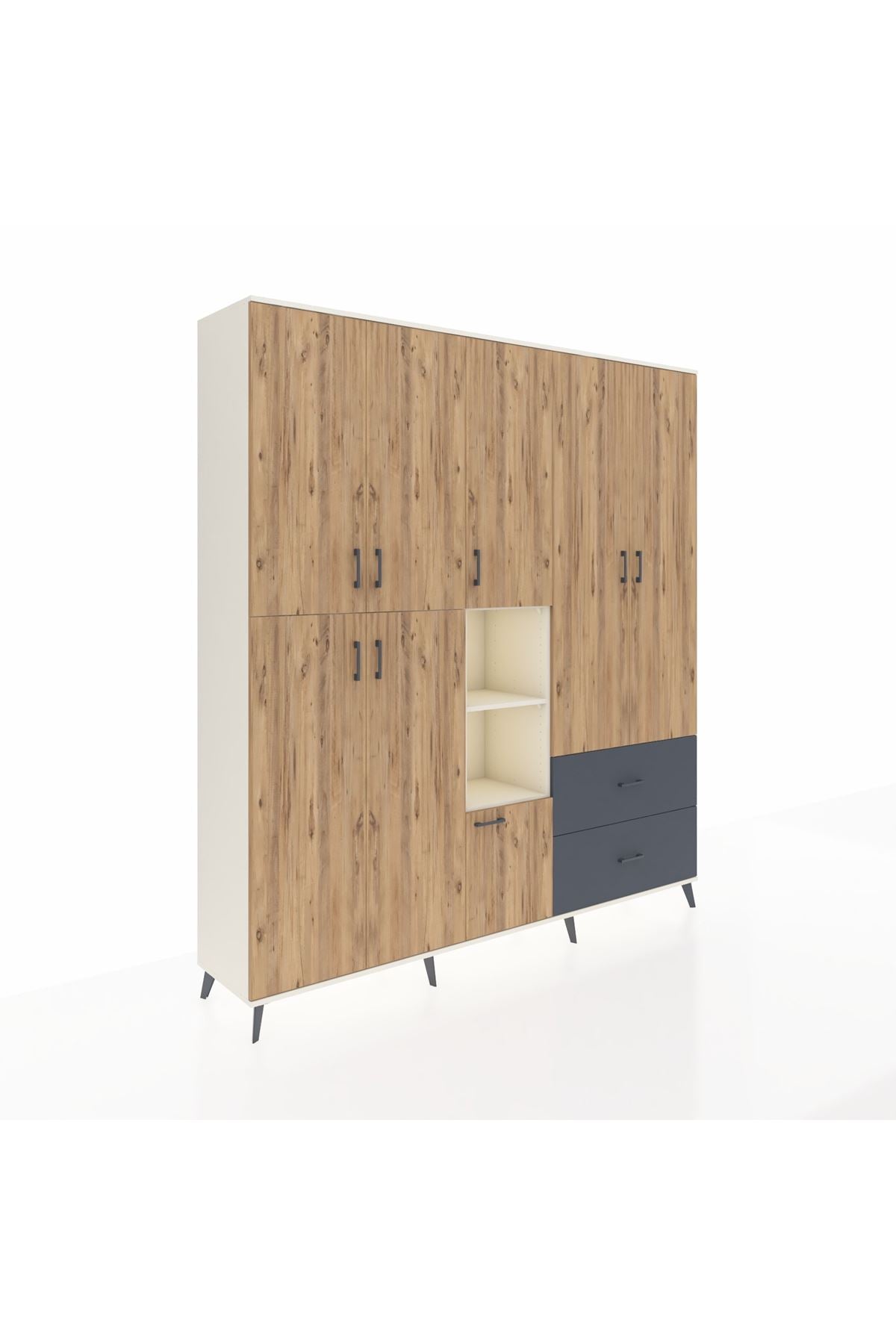 Hyperion Dolap 12 Raflı 2 Çekmeceli Tek Askılı 220x44x243 - S553M063V02B