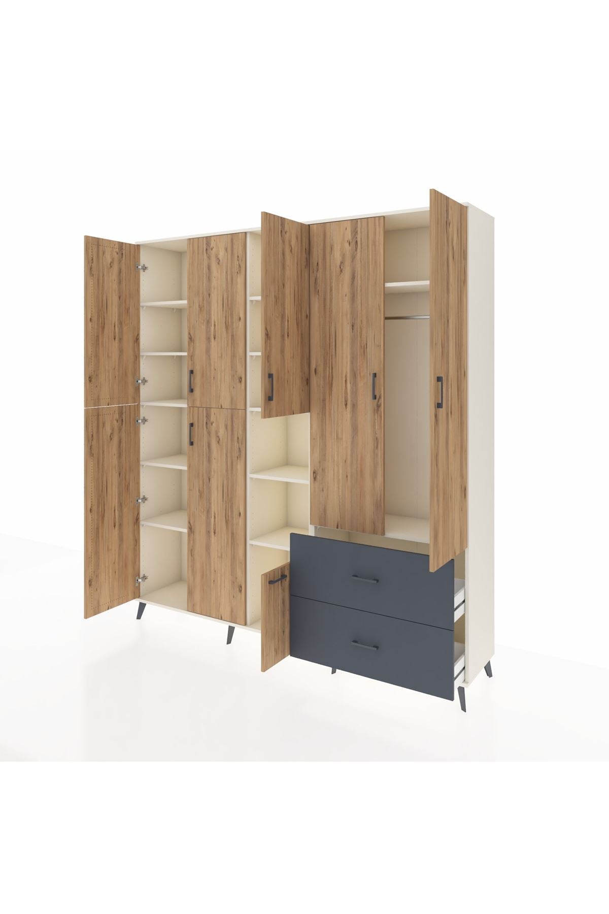 Hyperion Dolap 12 Raflı 2 Çekmeceli Tek Askılı 220x44x243 - S553M063V02B