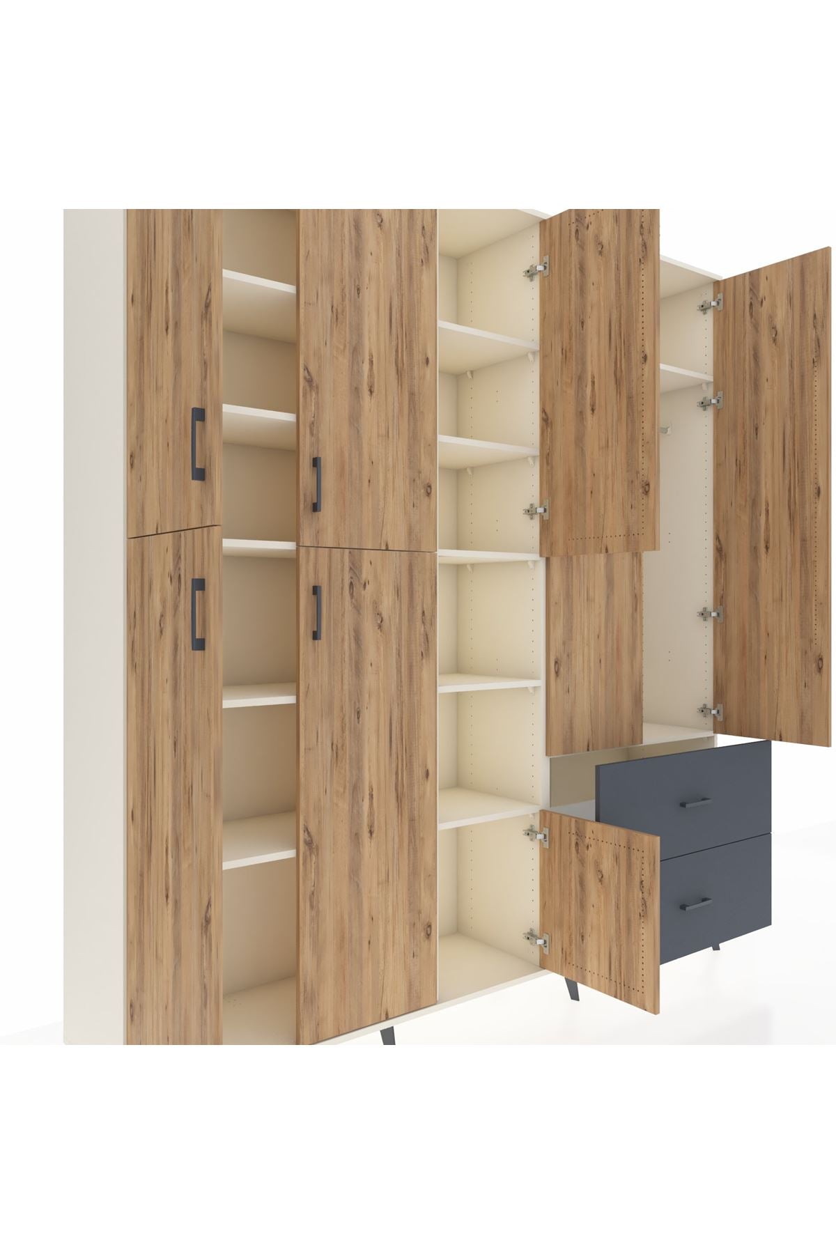 Hyperion Dolap 12 Raflı 2 Çekmeceli Tek Askılı 220x44x243 - S553M063V02B