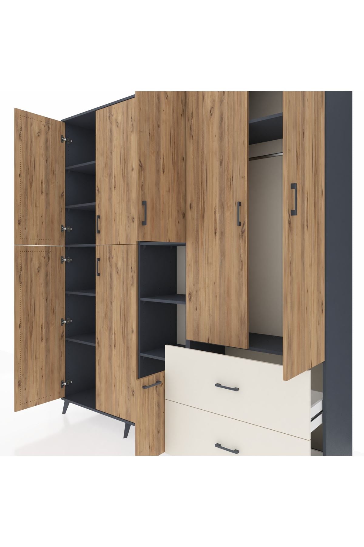 Hyperion Dolap 12 Raflı 2 Çekmeceli Tek Askılı 220x44x243 - S553M063V10B