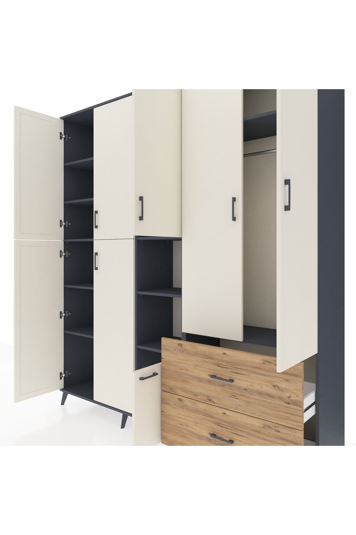 Hyperion Dolap 12 Raflı 2 Çekmeceli Tek Askılı 220x44x243 - S553M063V15B