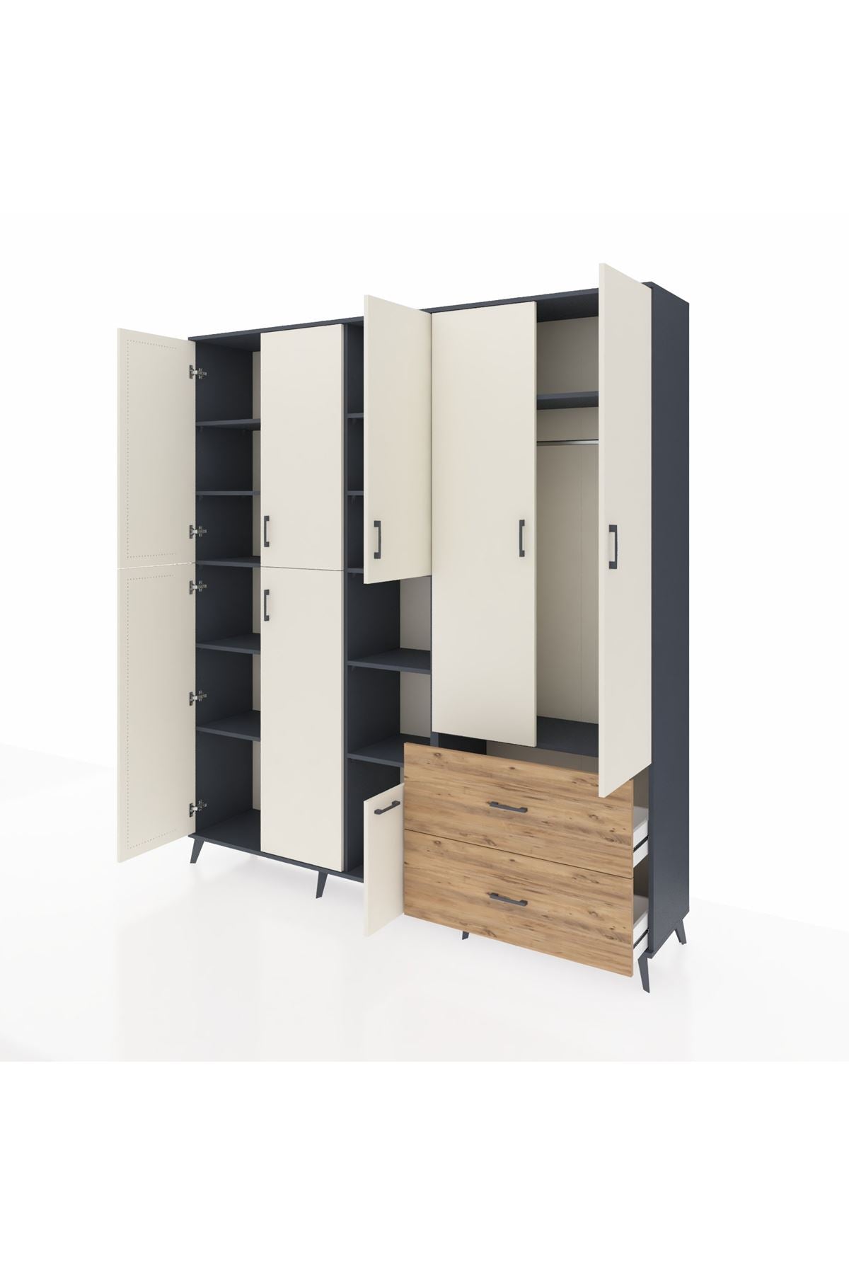 Hyperion Dolap 12 Raflı 2 Çekmeceli Tek Askılı 220x44x243 - S553M063V15B