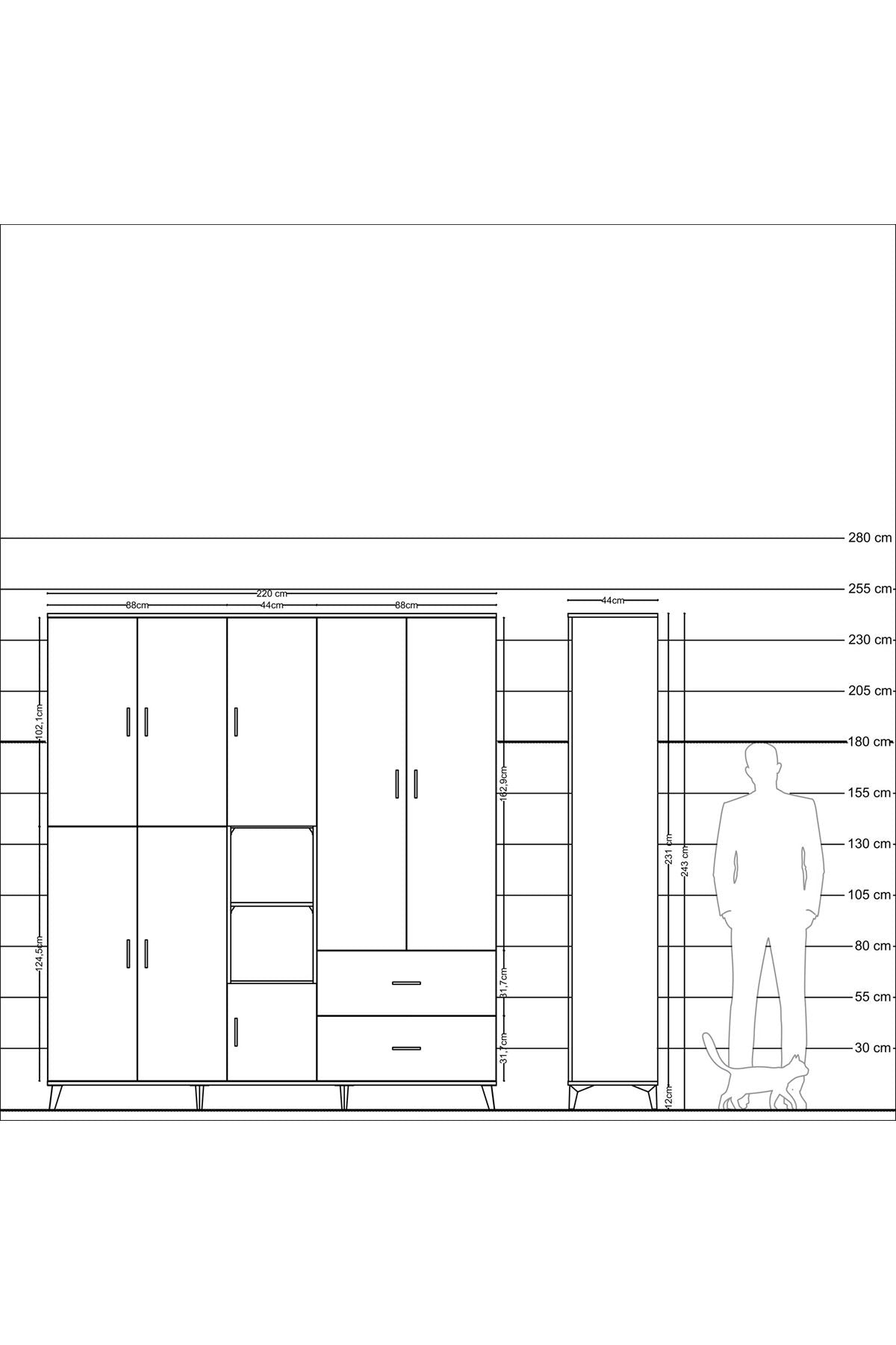 Hyperion Dolap 12 Raflı 2 Çekmeceli Tek Askılı 220x44x243 - S553M063V19B