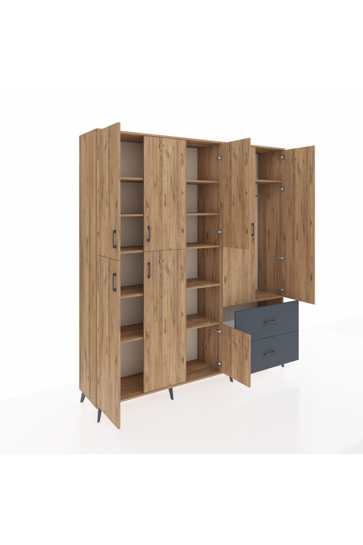 Hyperion Dolap 12 Raflı 2 Çekmeceli Tek Askılı 220x44x243 - S553M063V20B