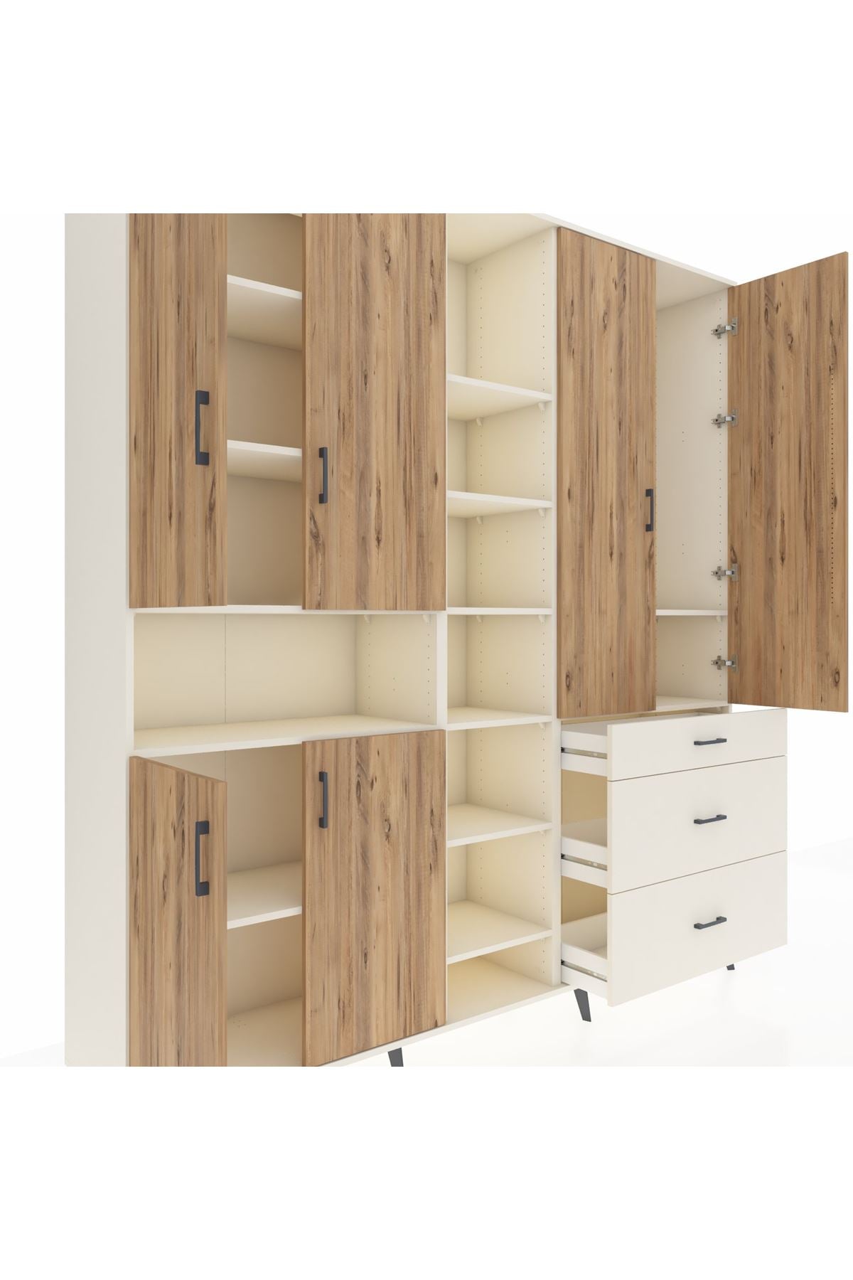 Hyperion Dolap 13 Raflı 3 Çekmeceli 6 Kapaklı 220x44x243 Aytaşı-Çam/Aytaşı