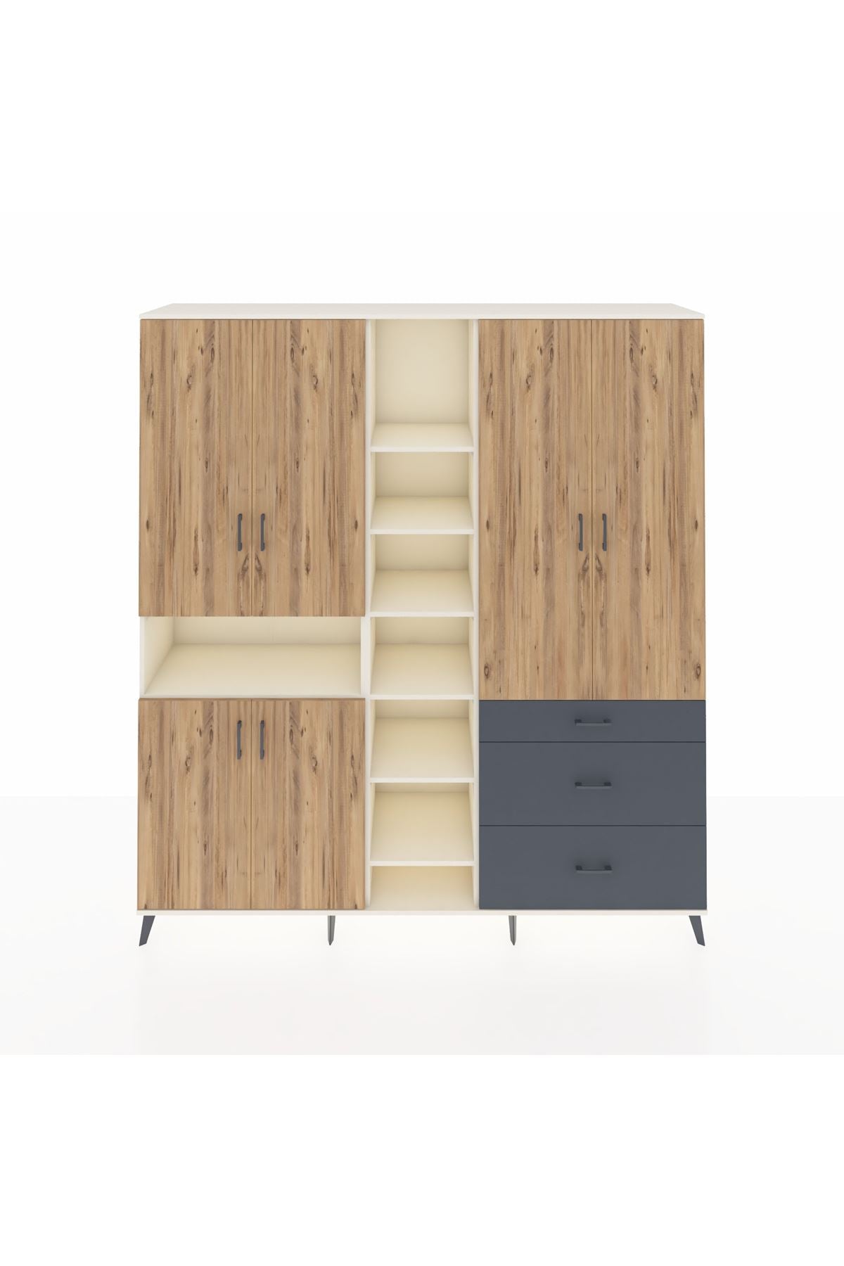 Hyperion Dolap 13 Raflı 3 Çekmeceli 6 Kapaklı 220x44x243 Aytaşı-Çam/Antrasit