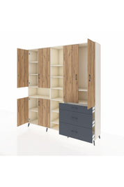 Hyperion Dolap 13 Raflı 3 Çekmeceli 6 Kapaklı 220x44x243 Aytaşı-Çam/Antrasit