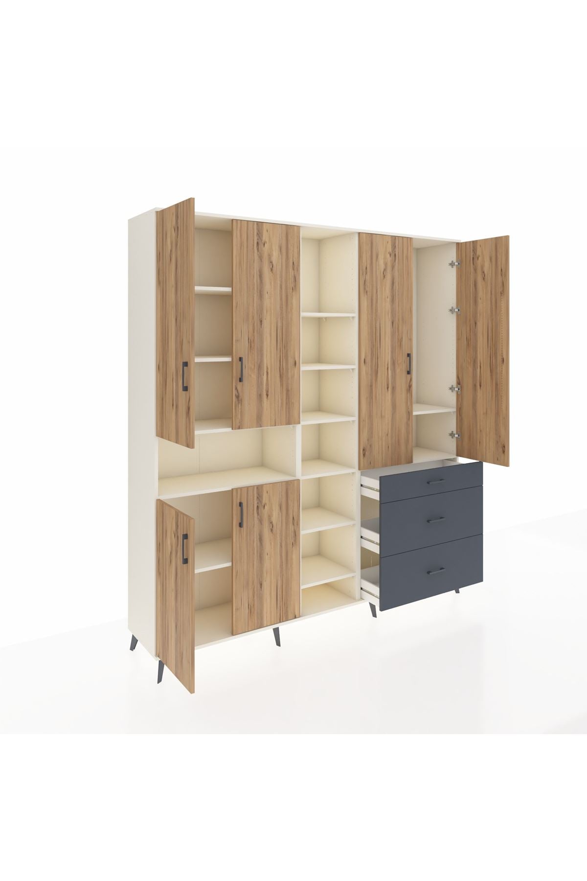 Hyperion Dolap 13 Raflı 3 Çekmeceli 6 Kapaklı 220x44x243 Aytaşı-Çam/Antrasit