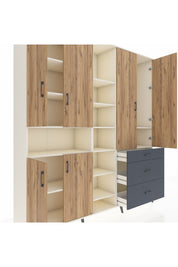 Hyperion Dolap 13 Raflı 3 Çekmeceli 6 Kapaklı 220x44x243 Aytaşı-Çam/Antrasit