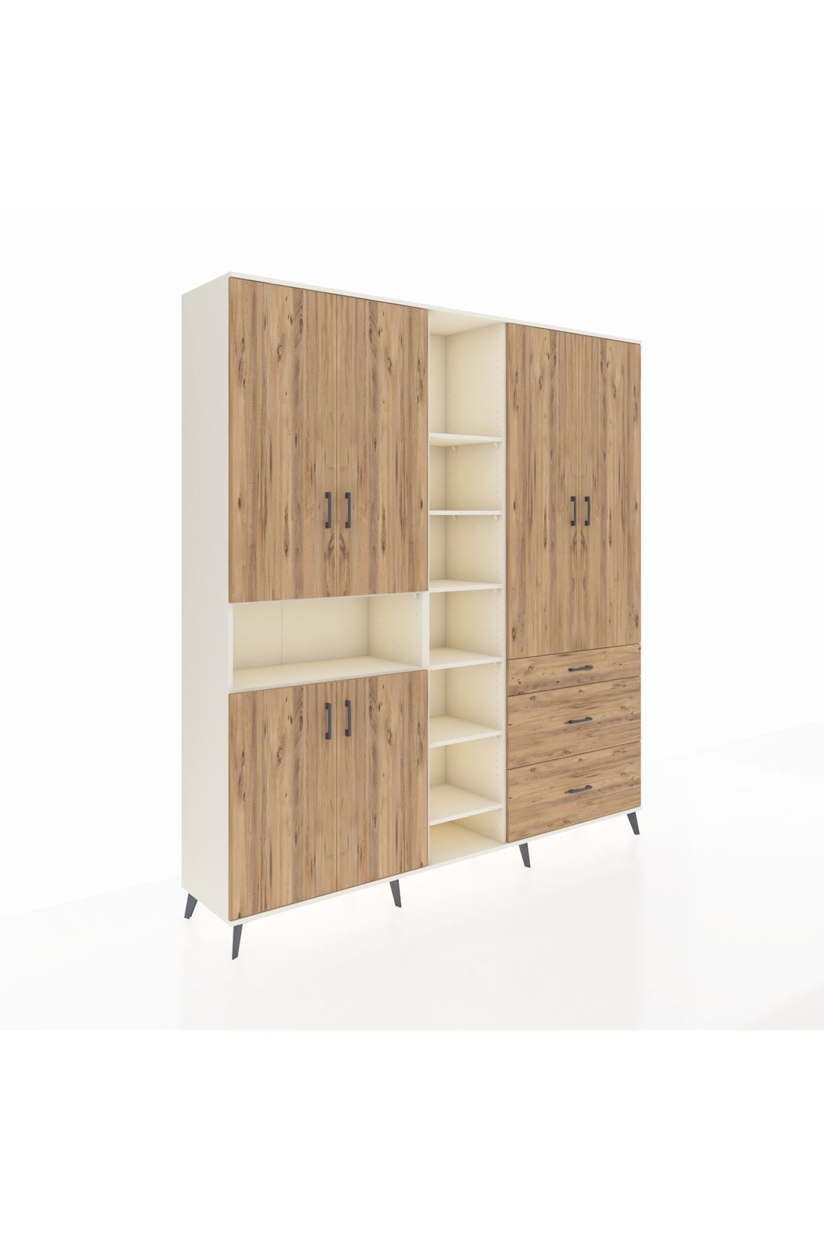 Hyperion Dolap 13 Raflı 3 Çekmeceli 6 Kapaklı 220x44x243 Aytaşı-Çam/Çam