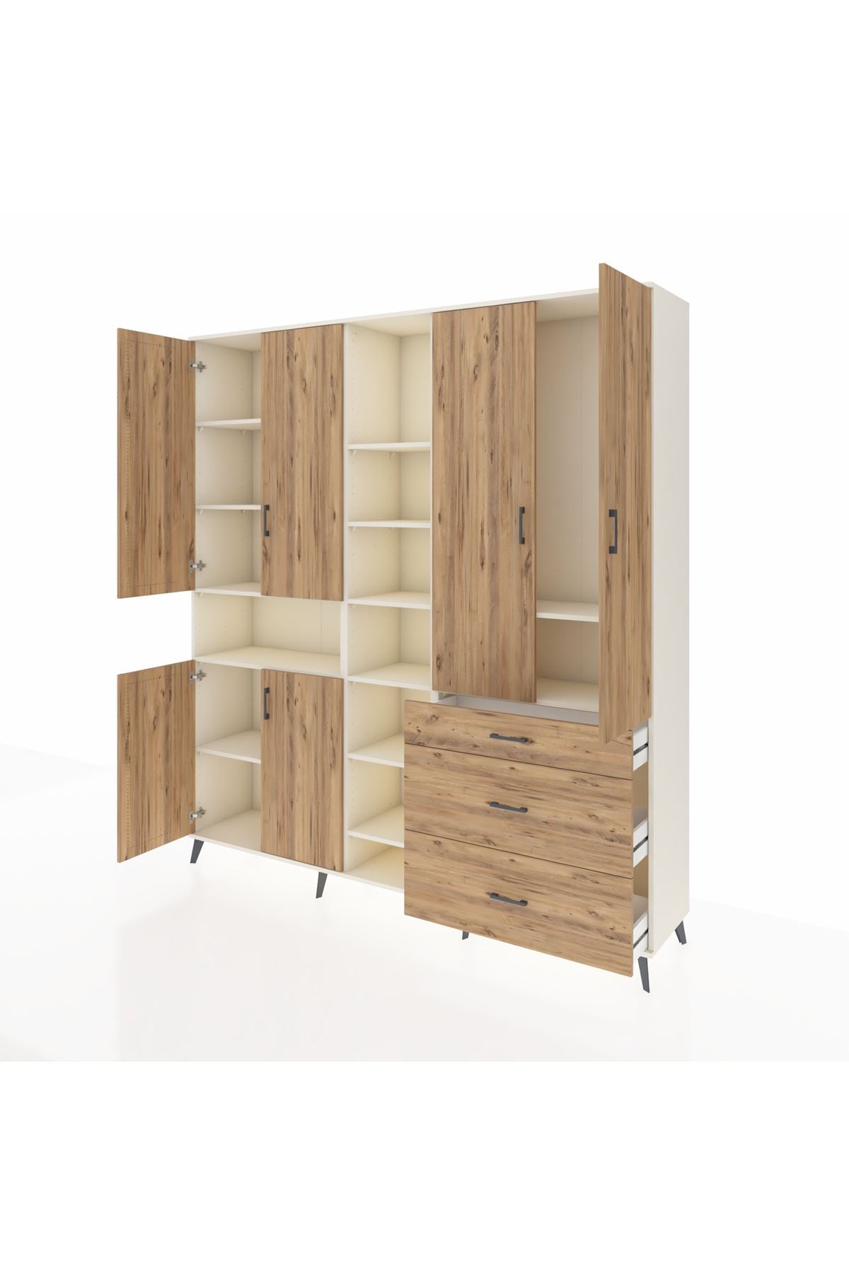 Hyperion Dolap 13 Raflı 3 Çekmeceli 6 Kapaklı 220x44x243 Aytaşı-Çam/Çam