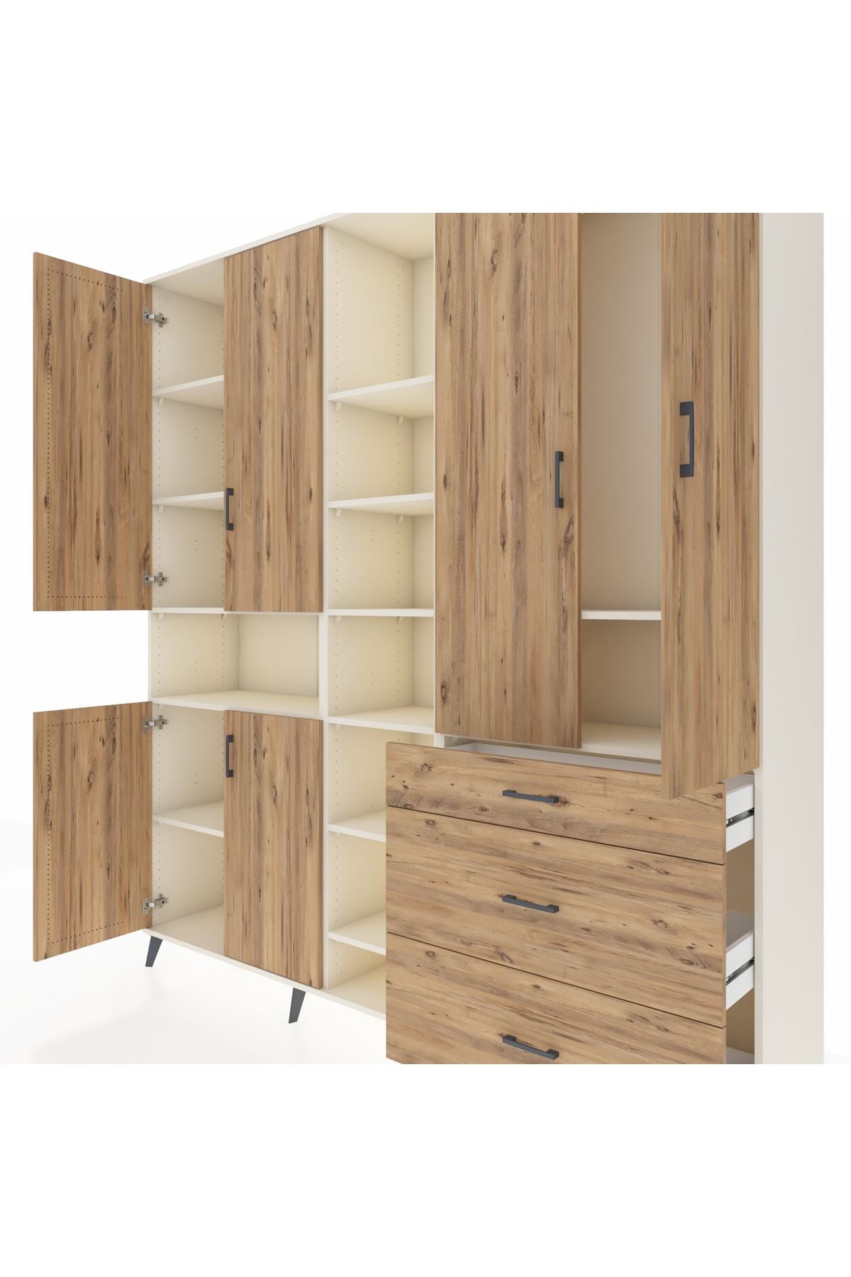 Hyperion Dolap 13 Raflı 3 Çekmeceli 6 Kapaklı 220x44x243 Aytaşı-Çam/Çam