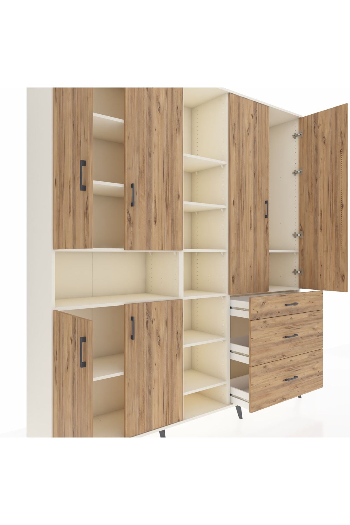 Hyperion Dolap 13 Raflı 3 Çekmeceli 6 Kapaklı 220x44x243 Aytaşı-Çam/Çam