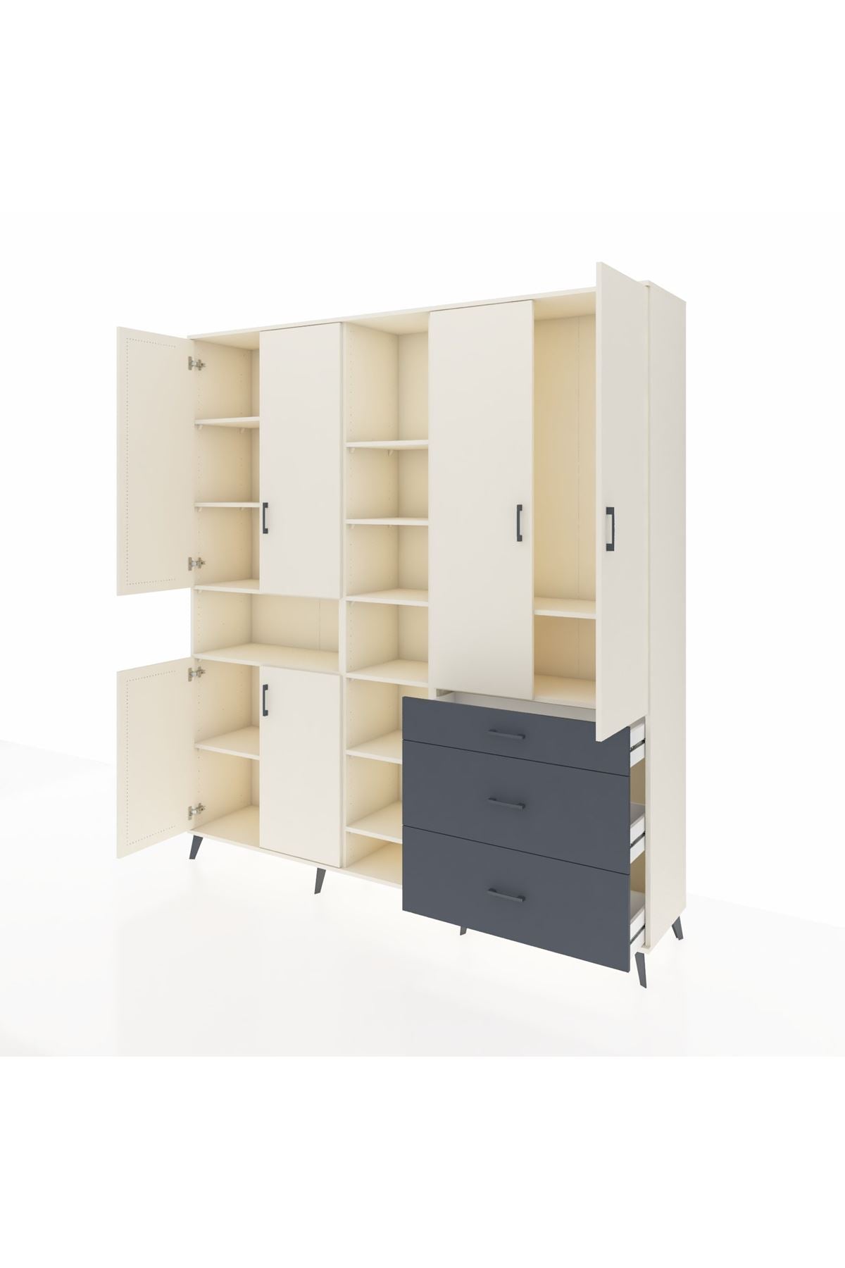 Hyperion Dolap 13 Raflı 3 Çekmeceli 6 Kapaklı 220x44x243 Aytaşı-Aytaşı/Antrasit