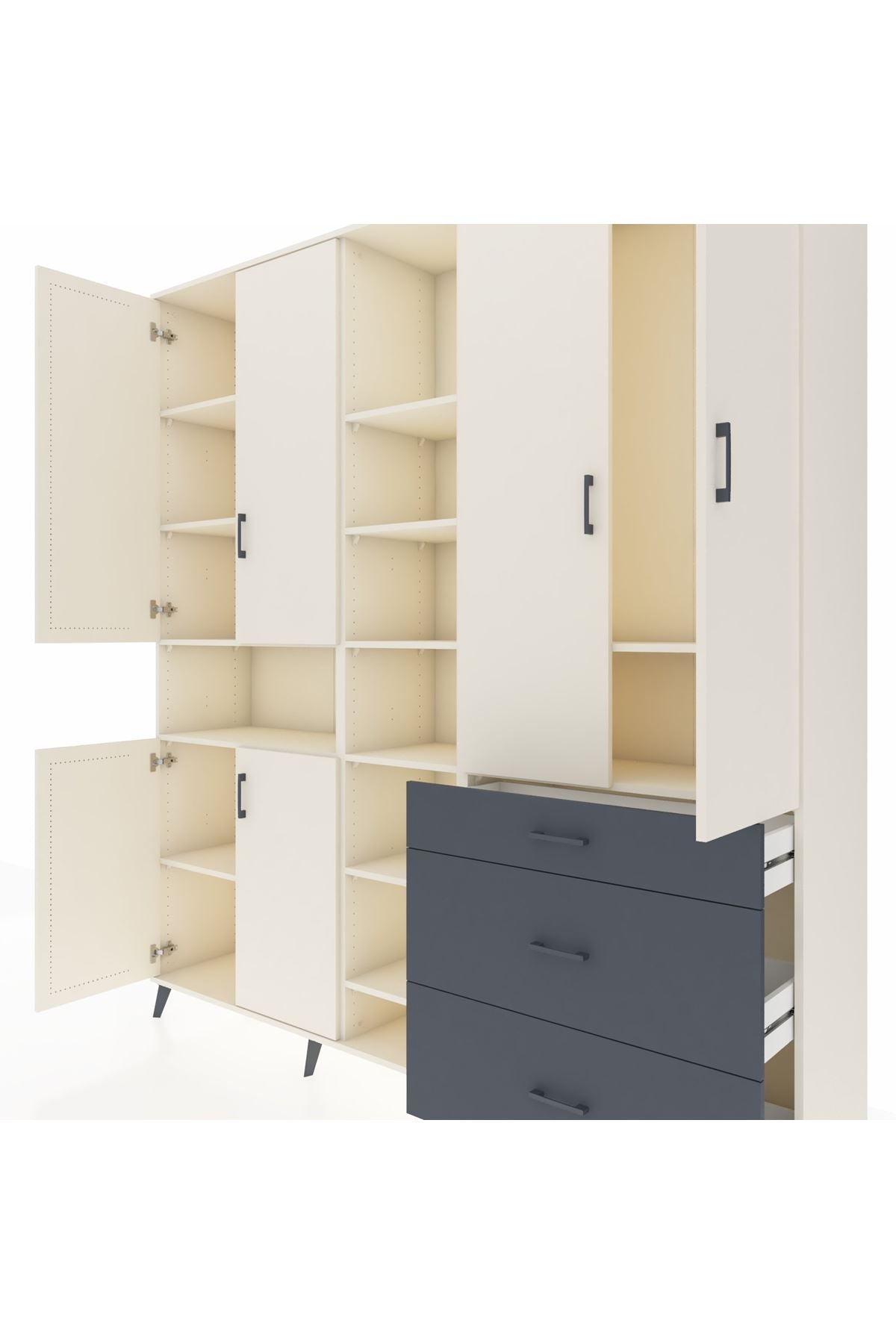 Hyperion Dolap 13 Raflı 3 Çekmeceli 6 Kapaklı 220x44x243 Aytaşı-Aytaşı/Antrasit