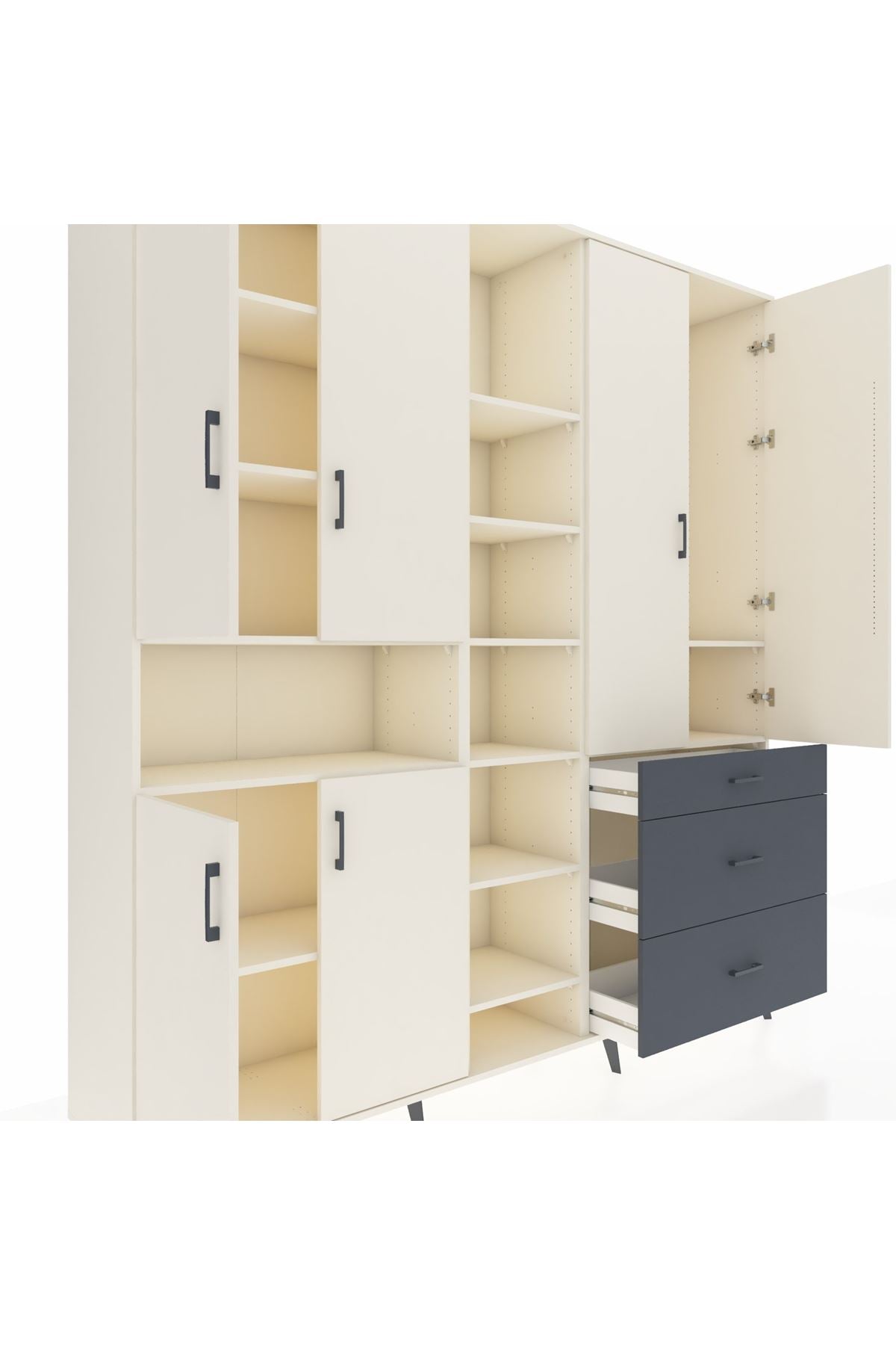 Hyperion Dolap 13 Raflı 3 Çekmeceli 6 Kapaklı 220x44x243 Aytaşı-Aytaşı/Antrasit