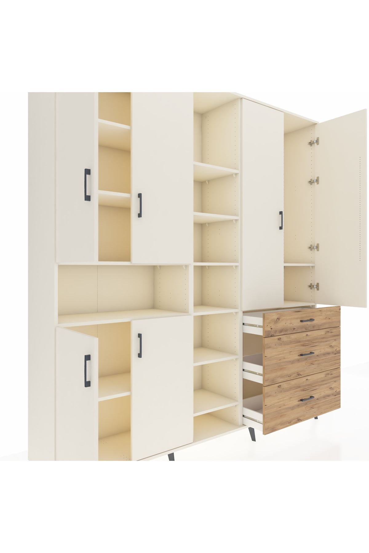 Hyperion Dolap 13 Raflı 3 Çekmeceli 6 Kapaklı 220x44x243 Aytaşı-Aytaşı/Çam