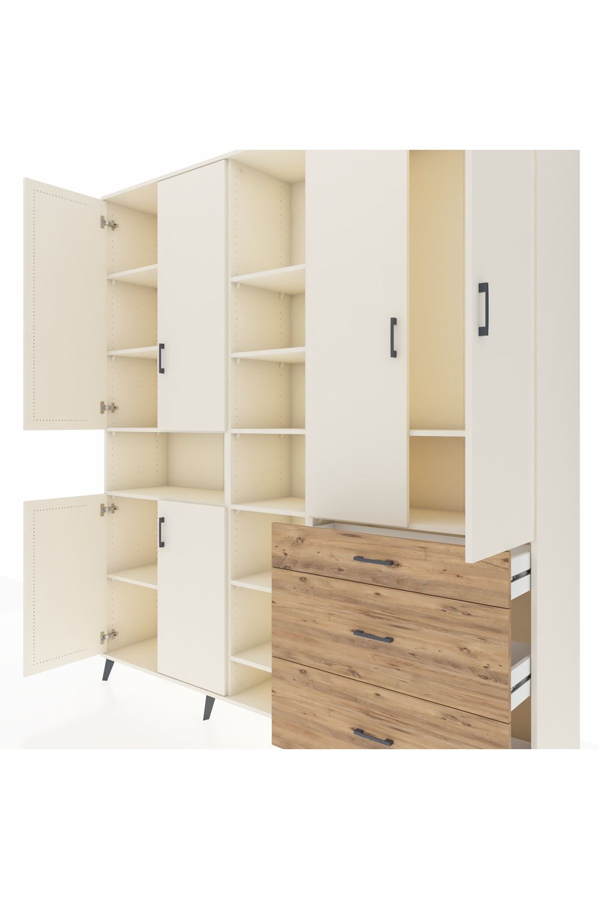 Hyperion Dolap 13 Raflı 3 Çekmeceli 6 Kapaklı 220x44x243 Aytaşı-Aytaşı/Çam