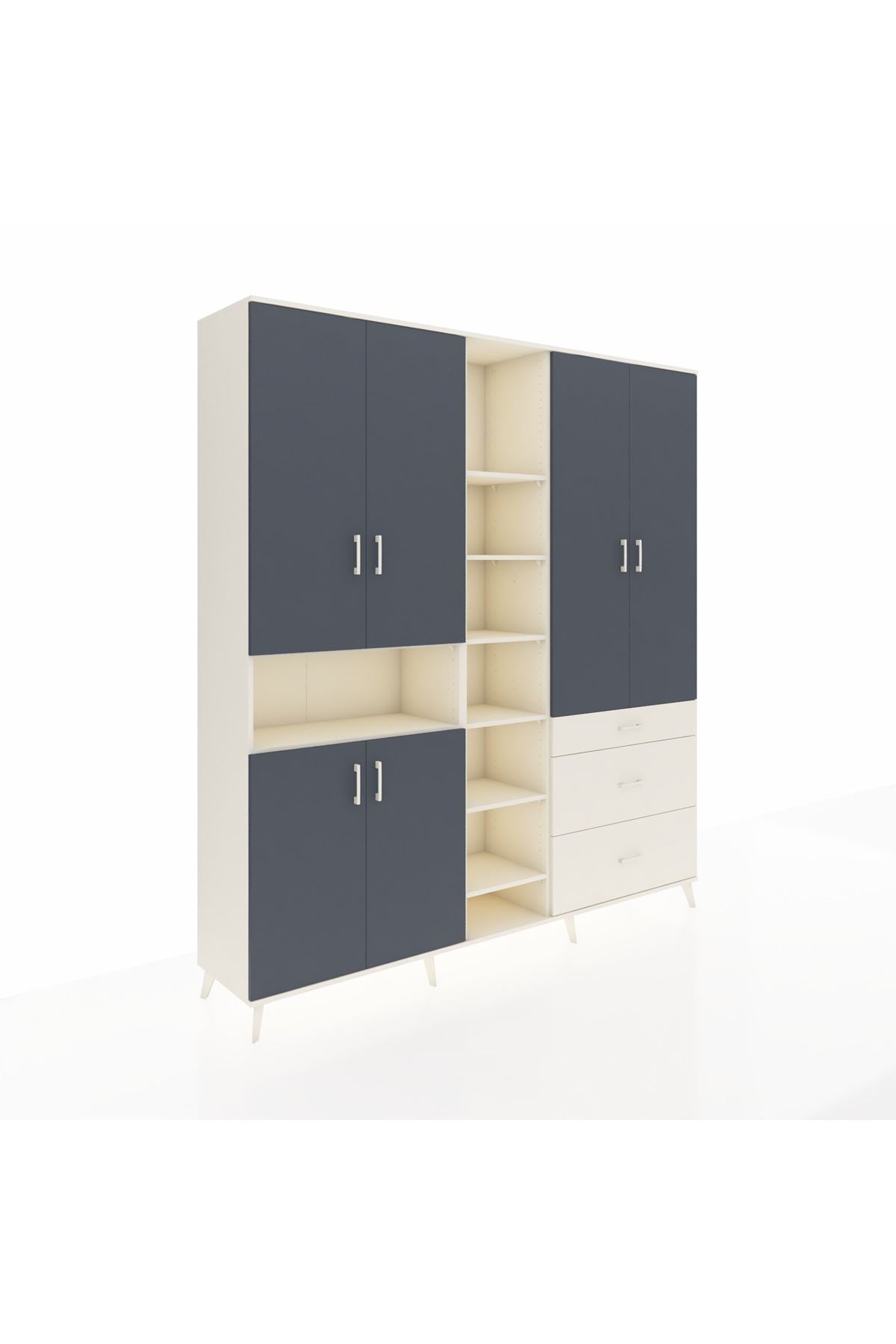 Hyperion Dolap 13 Raflı 3 Çekmeceli 6 Kapaklı 220x44x243 Aytaşı-Antrasit/Aytaşı