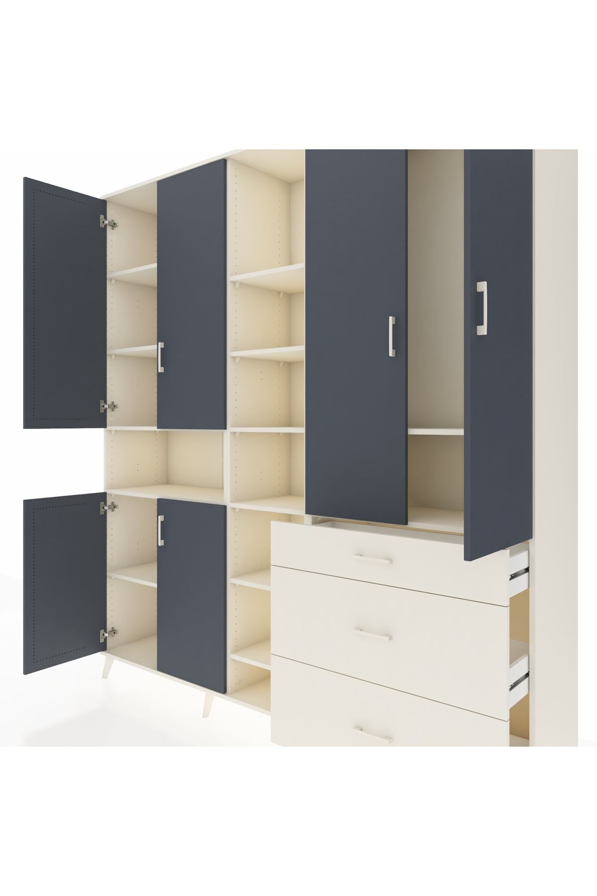 Hyperion Dolap 13 Raflı 3 Çekmeceli 6 Kapaklı 220x44x243 Aytaşı-Antrasit/Aytaşı