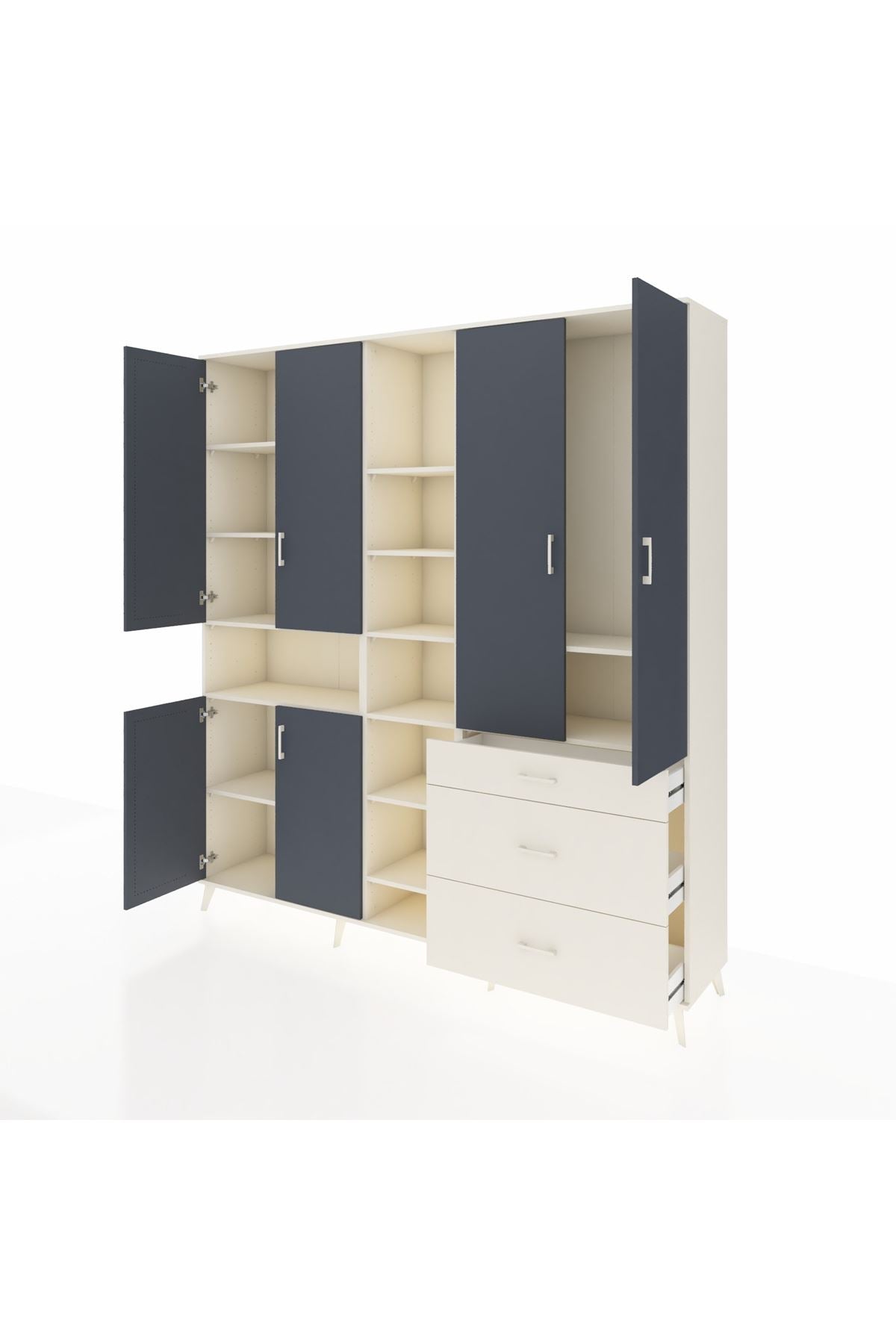 Hyperion Dolap 13 Raflı 3 Çekmeceli 6 Kapaklı 220x44x243 Aytaşı-Antrasit/Aytaşı