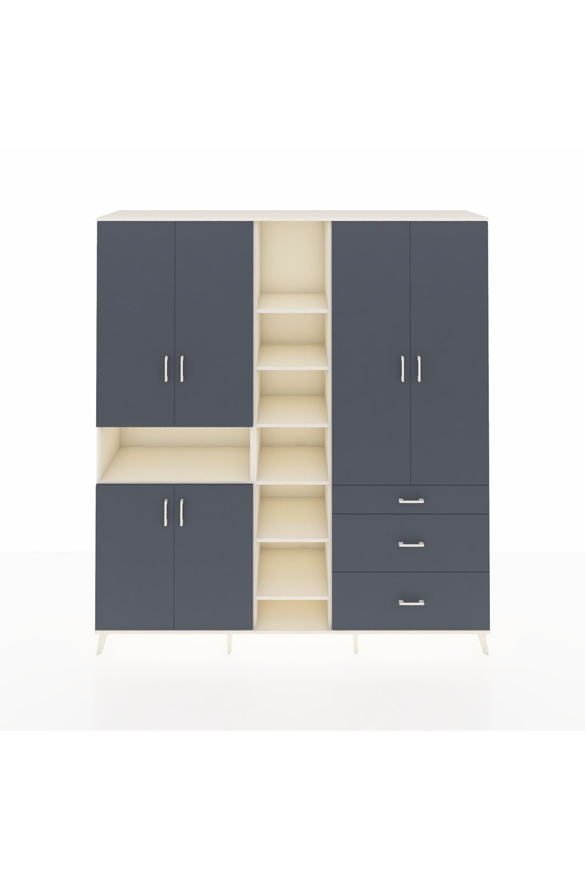 Hyperion Dolap 13 Raflı 3 Çekmeceli 6 Kapaklı 220x44x243 Aytaşı-Antrasit/Antrasit