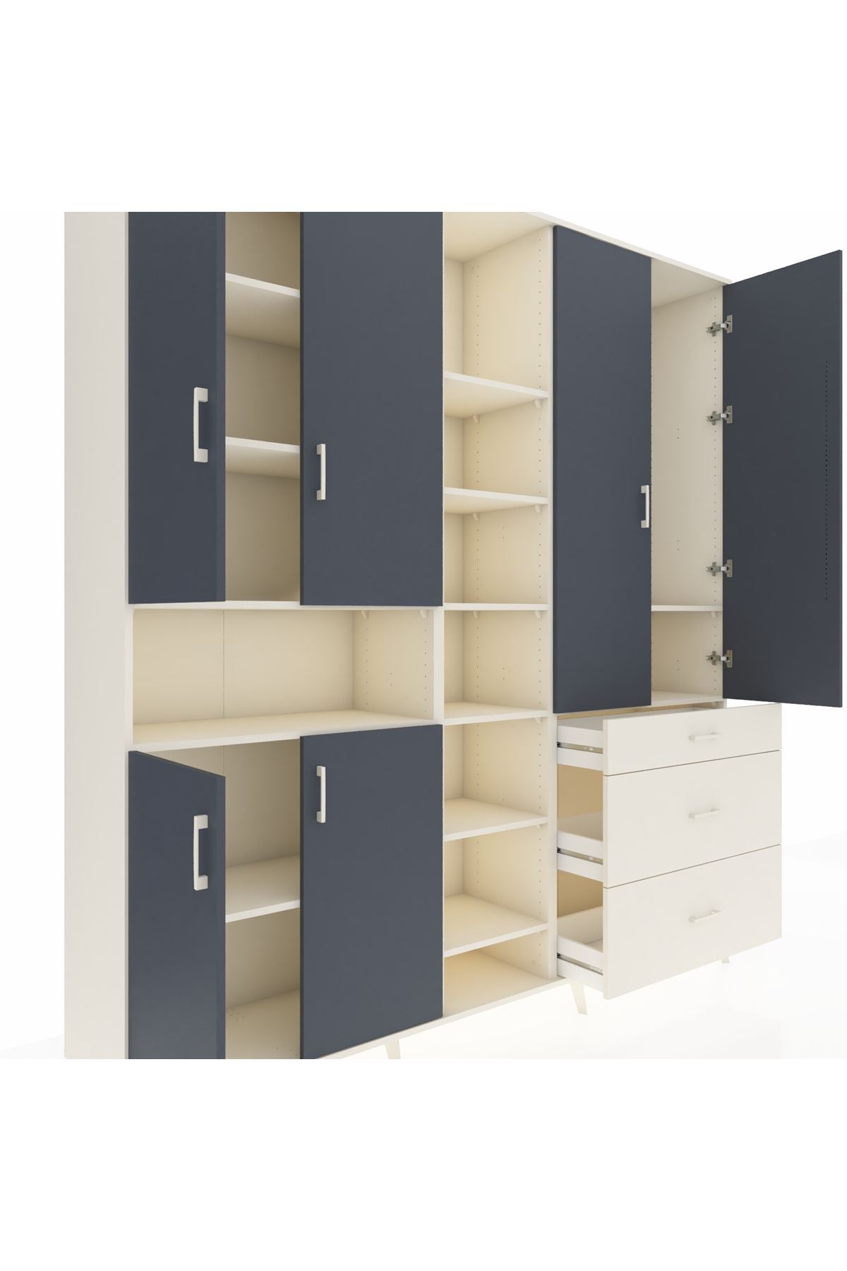 Hyperion Dolap 13 Raflı 3 Çekmeceli 6 Kapaklı 220x44x243 Aytaşı-Antrasit/Aytaşı