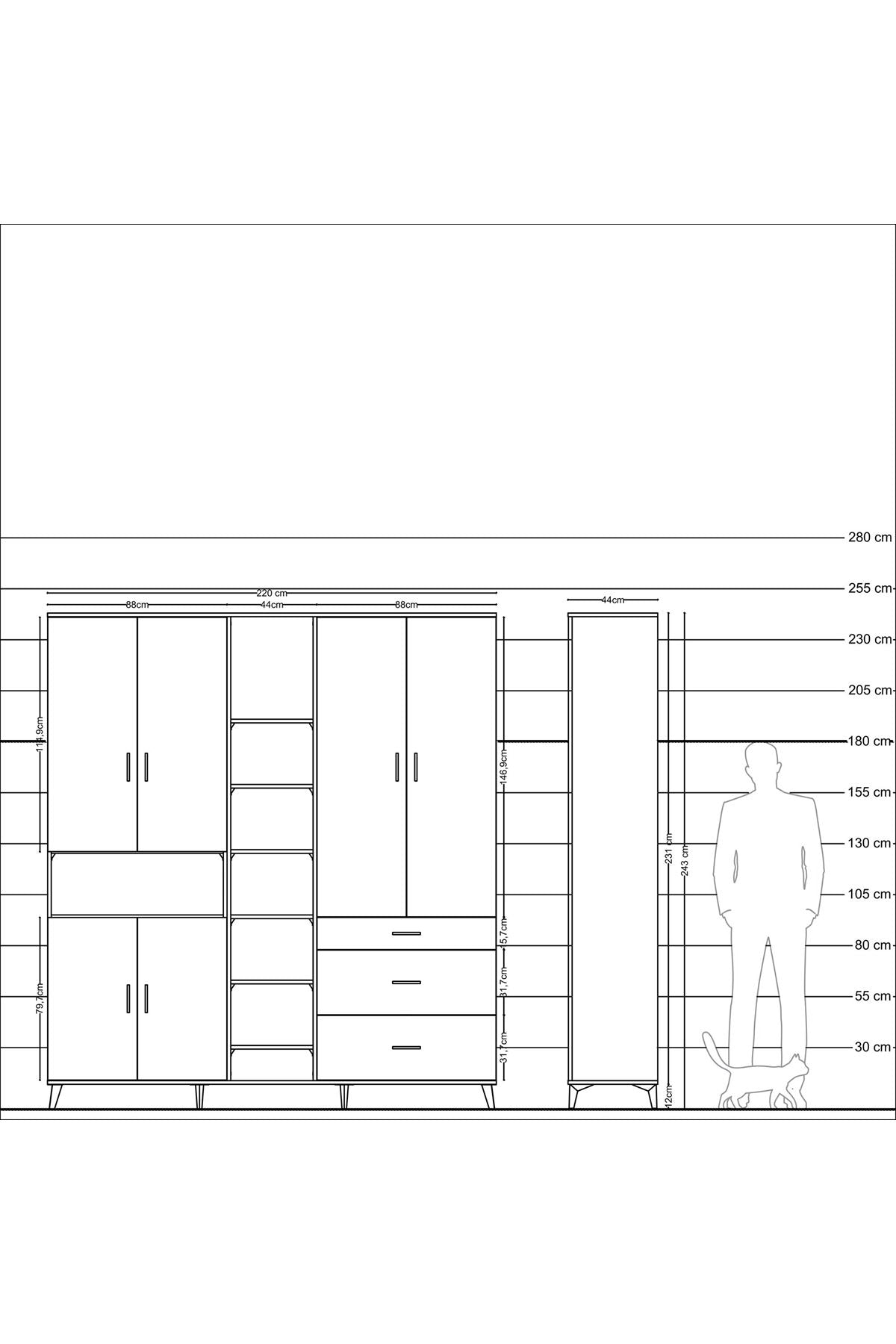 Hyperion Dolap 13 Raflı 3 Çekmeceli 6 Kapaklı 220x44x243 - S553M065V07B