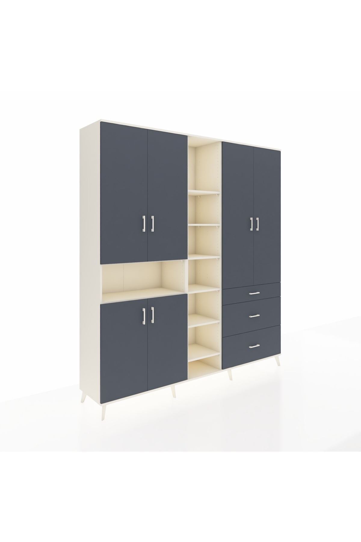 Hyperion Dolap 13 Raflı 3 Çekmeceli 6 Kapaklı 220x44x243 Aytaşı-Antrasit/Antrasit