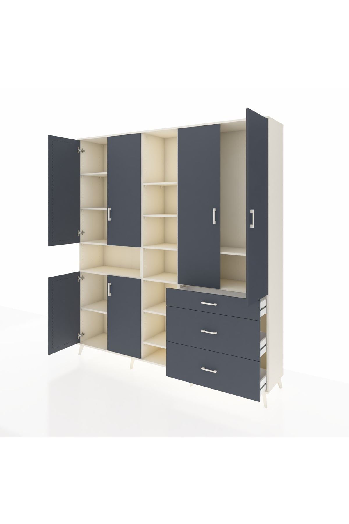 Hyperion Dolap 13 Raflı 3 Çekmeceli 6 Kapaklı 220x44x243 Aytaşı-Antrasit/Antrasit