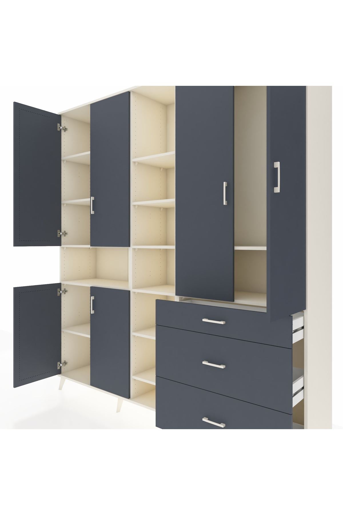 Hyperion Dolap 13 Raflı 3 Çekmeceli 6 Kapaklı 220x44x243 Aytaşı-Antrasit/Antrasit