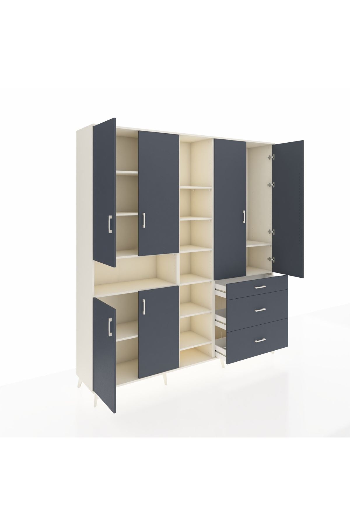 Hyperion Dolap 13 Raflı 3 Çekmeceli 6 Kapaklı 220x44x243 Aytaşı-Antrasit/Antrasit