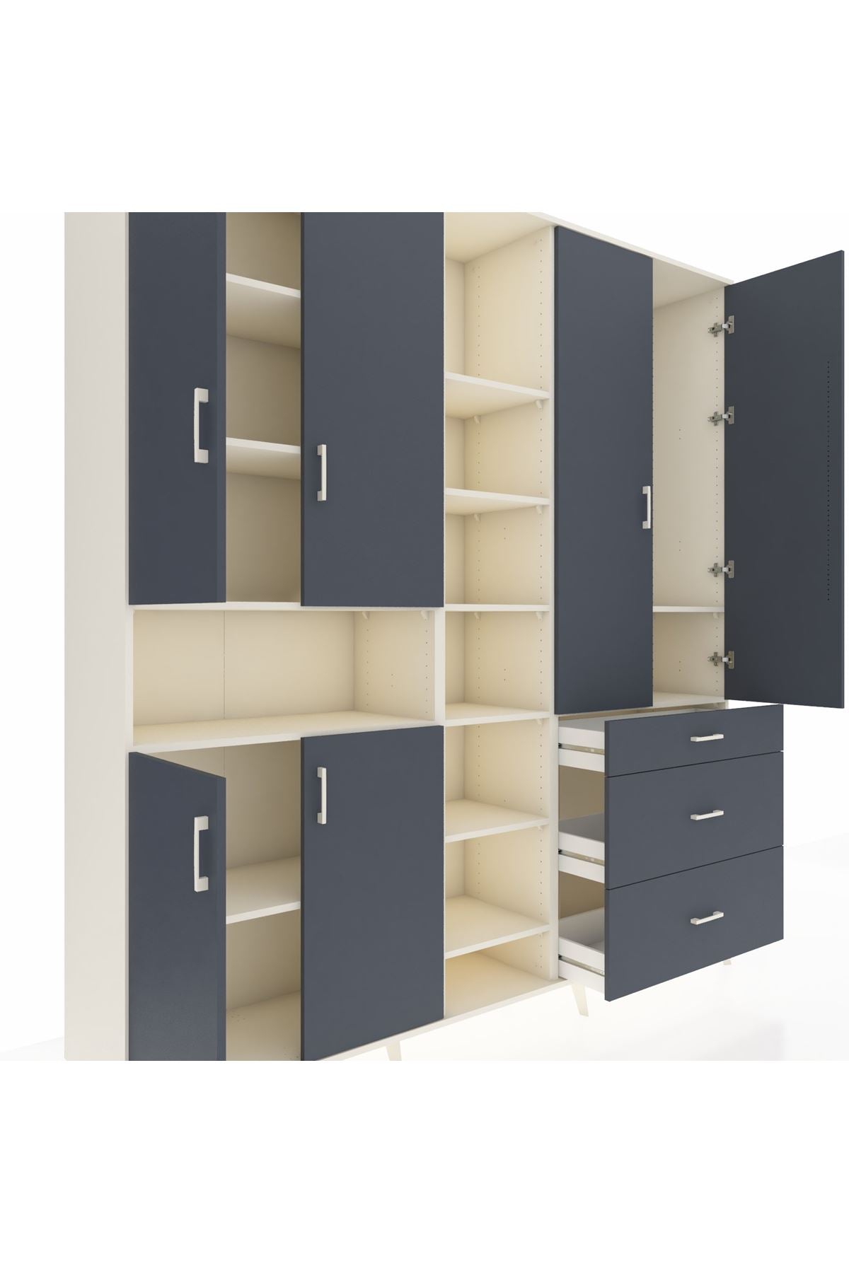 Hyperion Dolap 13 Raflı 3 Çekmeceli 6 Kapaklı 220x44x243 Aytaşı-Antrasit/Antrasit