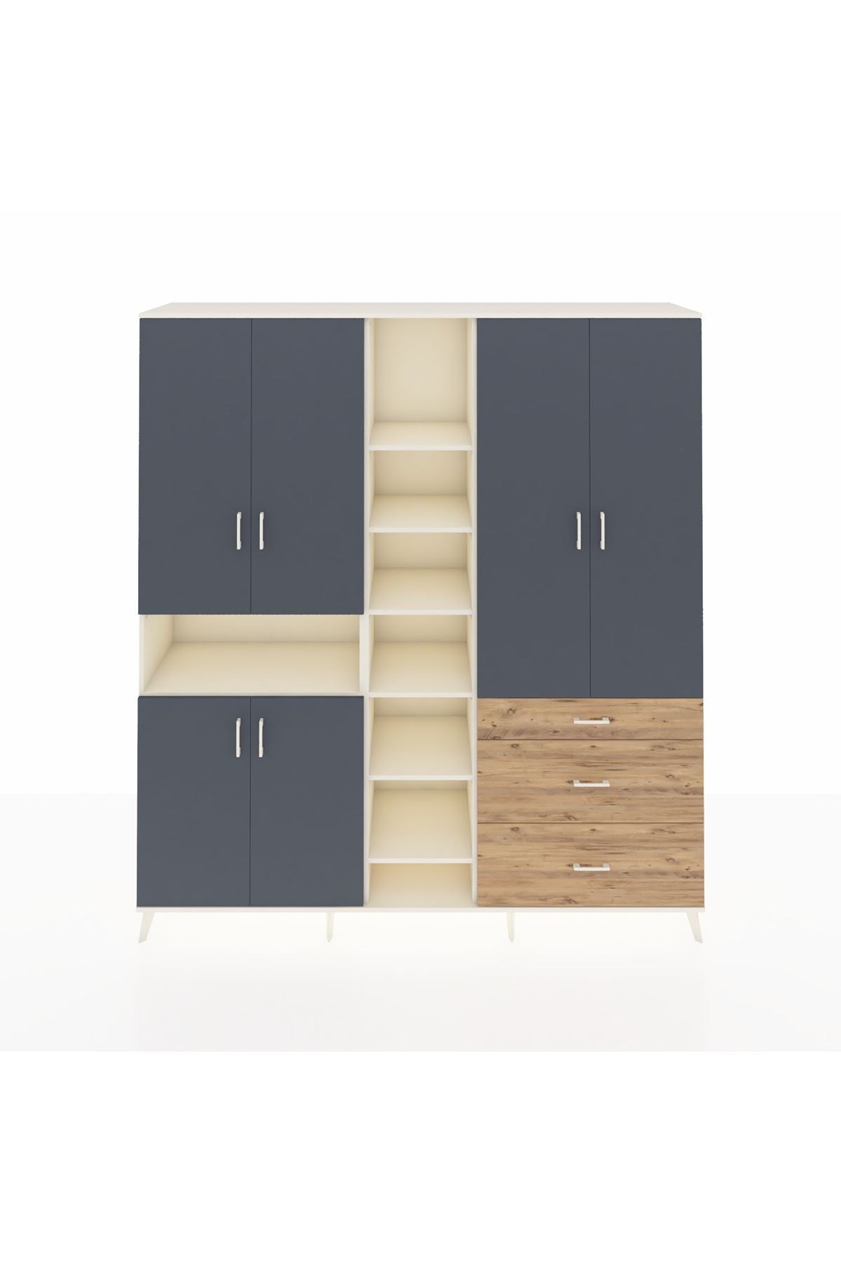 Hyperion Dolap 13 Raflı 3 Çekmeceli 6 Kapaklı 220x44x243 Aytaşı-Antrasit/Çam