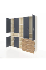 Hyperion Dolap 13 Raflı 3 Çekmeceli 6 Kapaklı 220x44x243 Aytaşı-Antrasit/Çam