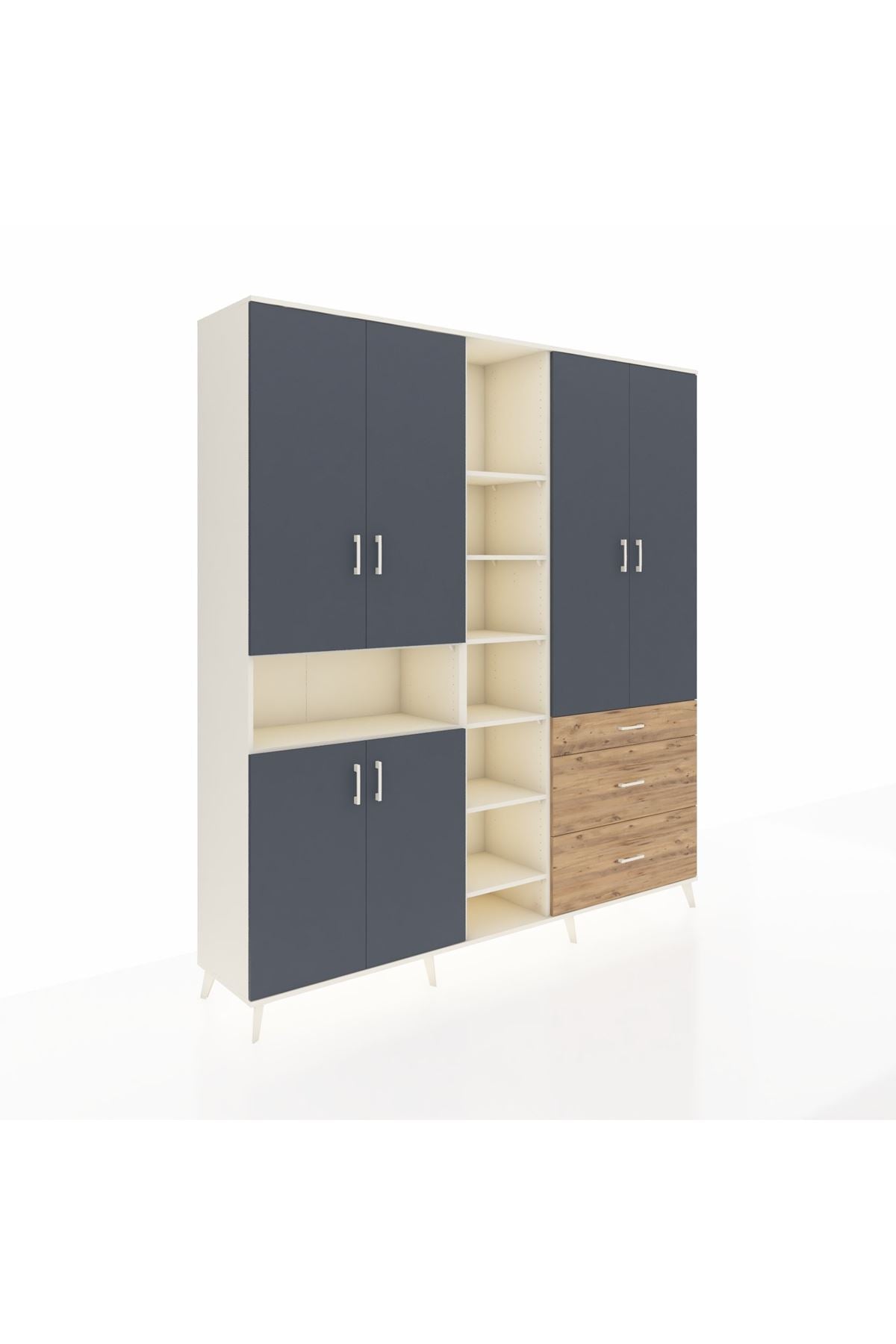 Hyperion Dolap 13 Raflı 3 Çekmeceli 6 Kapaklı 220x44x243 Aytaşı-Antrasit/Çam