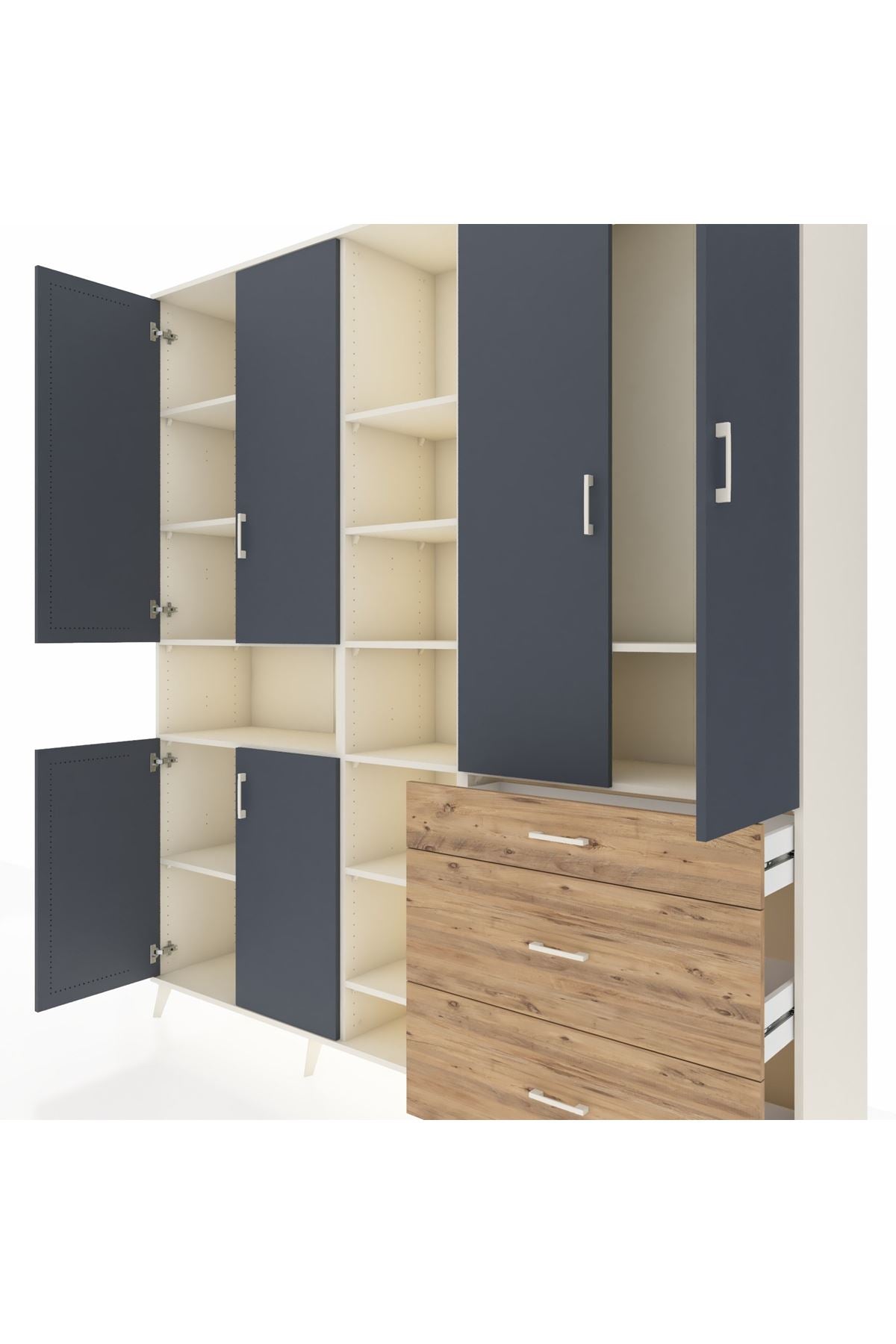 Hyperion Dolap 13 Raflı 3 Çekmeceli 6 Kapaklı 220x44x243 Aytaşı-Antrasit/Çam