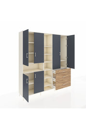 Hyperion Dolap 13 Raflı 3 Çekmeceli 6 Kapaklı 220x44x243 Aytaşı-Antrasit/Çam