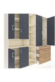 Hyperion Dolap 13 Raflı 3 Çekmeceli 6 Kapaklı 220x44x243 Aytaşı-Antrasit/Çam