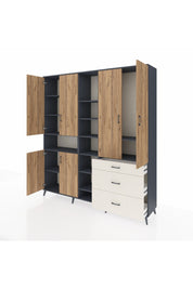 Hyperion Dolap 13 Raflı 3 Çekmeceli 6 Kapaklı 220x44x243 Antrasit-Çam/Aytaşı