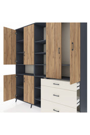 Hyperion Dolap 13 Raflı 3 Çekmeceli 6 Kapaklı 220x44x243 Antrasit-Çam/Aytaşı