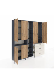Hyperion Dolap 13 Raflı 3 Çekmeceli 6 Kapaklı 220x44x243 Antrasit-Çam/Aytaşı