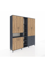 Hyperion Dolap 13 Raflı 3 Çekmeceli 6 Kapaklı 220x44x243 Antrasit-Çam/Antrasit