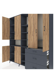 Hyperion Dolap 13 Raflı 3 Çekmeceli 6 Kapaklı 220x44x243 Antrasit-Çam/Antrasit