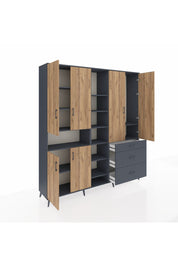 Hyperion Dolap 13 Raflı 3 Çekmeceli 6 Kapaklı 220x44x243 Antrasit-Çam/Antrasit