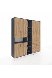 Hyperion Dolap 13 Raflı 3 Çekmeceli 6 Kapaklı 220x44x243 Antrasit-Çam/Çam