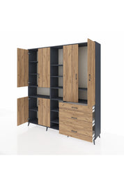 Hyperion Dolap 13 Raflı 3 Çekmeceli 6 Kapaklı 220x44x243 Antrasit-Çam/Çam