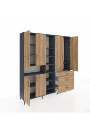 Hyperion Dolap 13 Raflı 3 Çekmeceli 6 Kapaklı 220x44x243 Antrasit-Çam/Çam