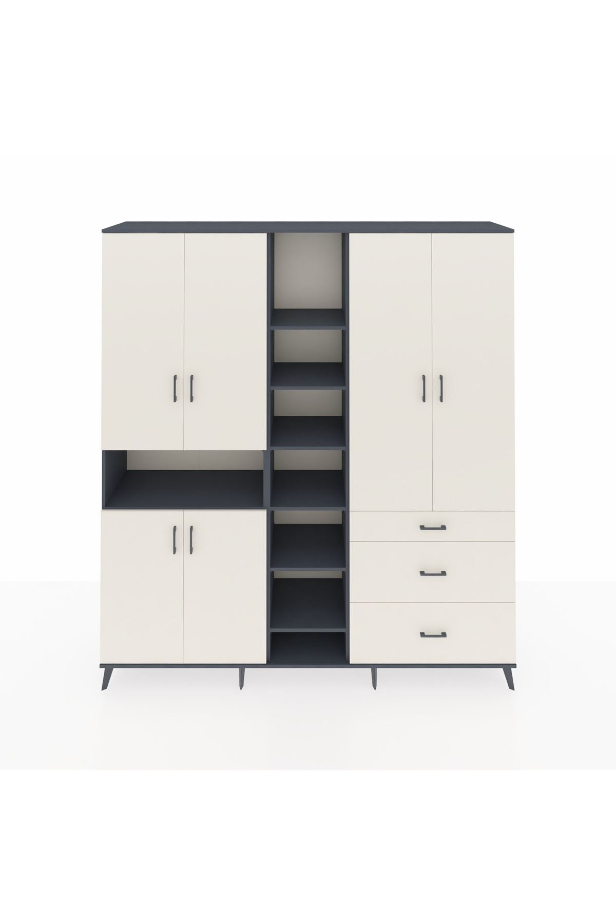 Hyperion Dolap 13 Raflı 3 Çekmeceli 6 Kapaklı 220x44x243 Antrasit-Aytaşı/Aytaşı