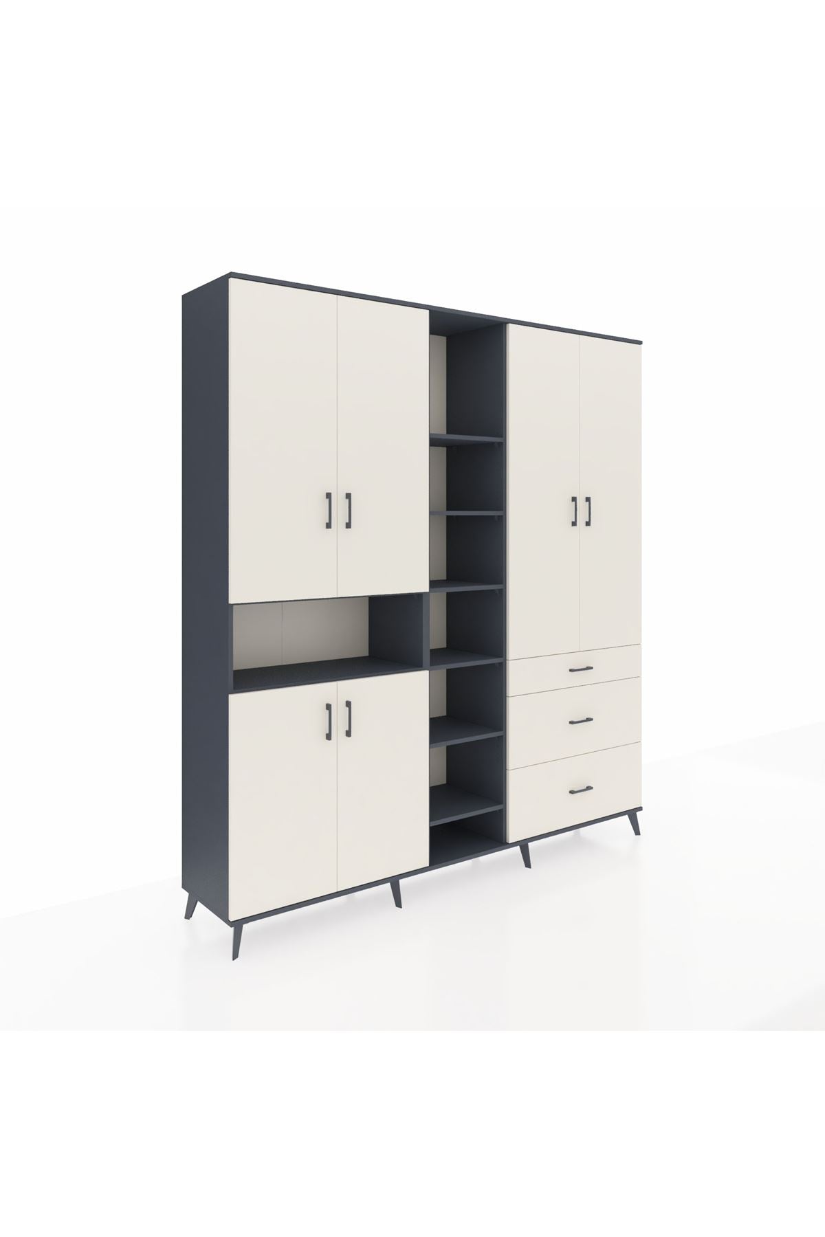 Hyperion Dolap 13 Raflı 3 Çekmeceli 6 Kapaklı 220x44x243 Antrasit-Aytaşı/Aytaşı